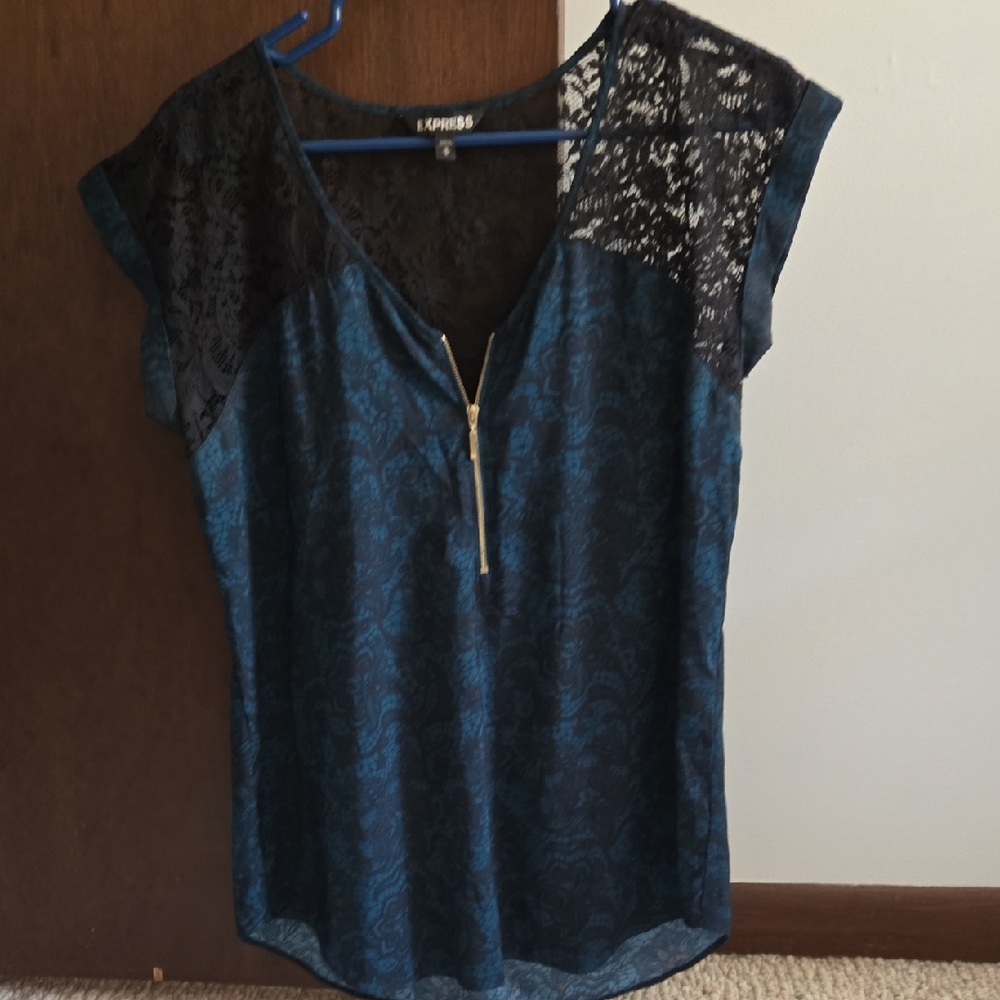 Express Women's Blue Lace Top